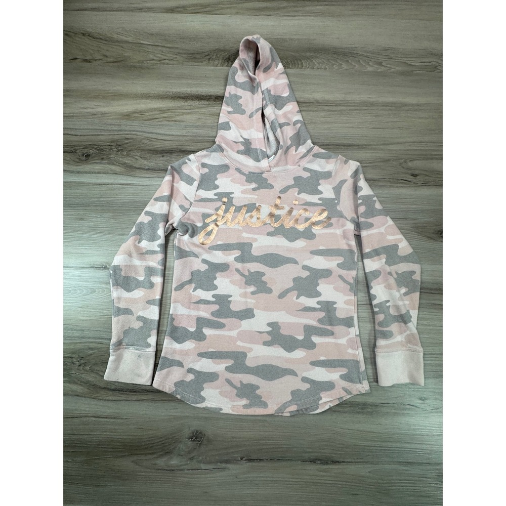 Justice‎ Kids Girls Size 8 Pink Gray Camo Long Sleeve Hoodie Top
